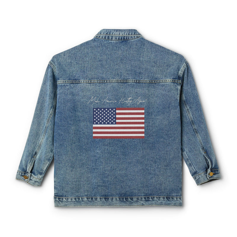 Make America Healthy Again® Flag Denim Jacket for Women — in Medium Denim Wash — denim, with American flag