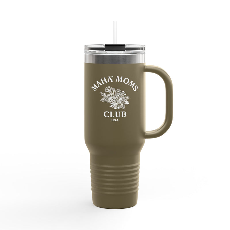 MAHA™ Moms Club Flowers Insulated Travel Mug 40oz — in Olive Green