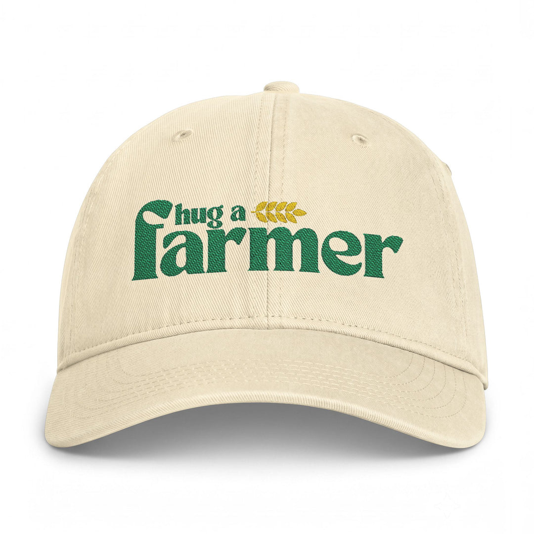 Hug A Farmer Embroidered Coastal Washed Cap-Ivory