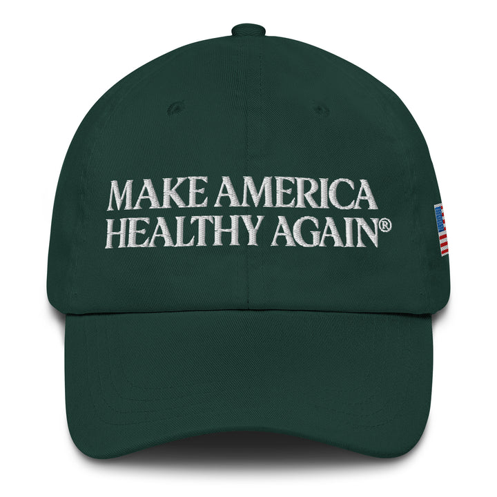 New Make America Healthy Again® Flag Embroidered Dad Hat — in Spruce — embroidered, with American flag