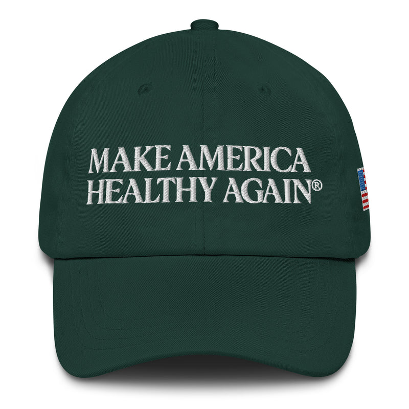 New Make America Healthy Again® Flag Embroidered Dad Hat — in Spruce — embroidered, with American flag