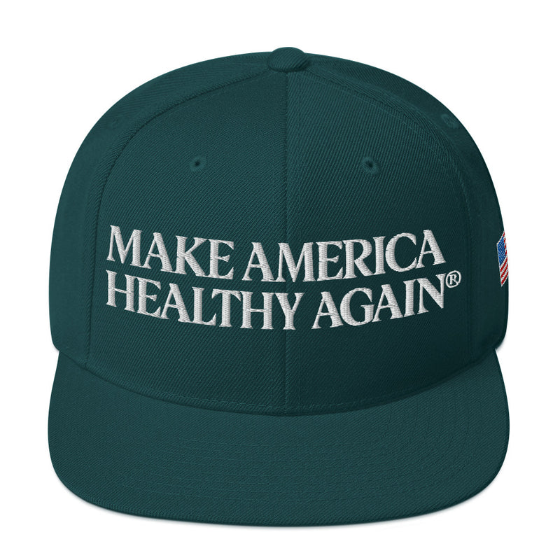 Make America Healthy Again® w/Flag Snapback Hat — in Spruce — with American flag