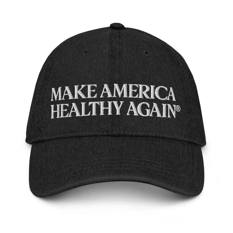 Make America Healthy Again® Embroidered Denim Hat — in Black — embroidered, denim