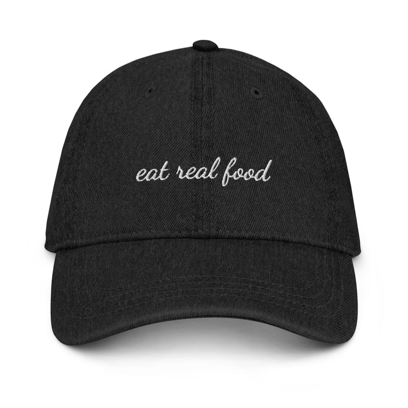 Eat Real Food Strawberry on the Side Embroidered Denim Hat — embroidered cap