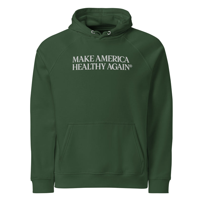 Make America Healthy Again® Embroidered Unisex Eco Raglan Hoodie — in Bottle green — embroidered