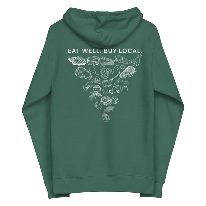 Eat Well. Buy Local. Unisex Fleece Zip Up Hoodie
