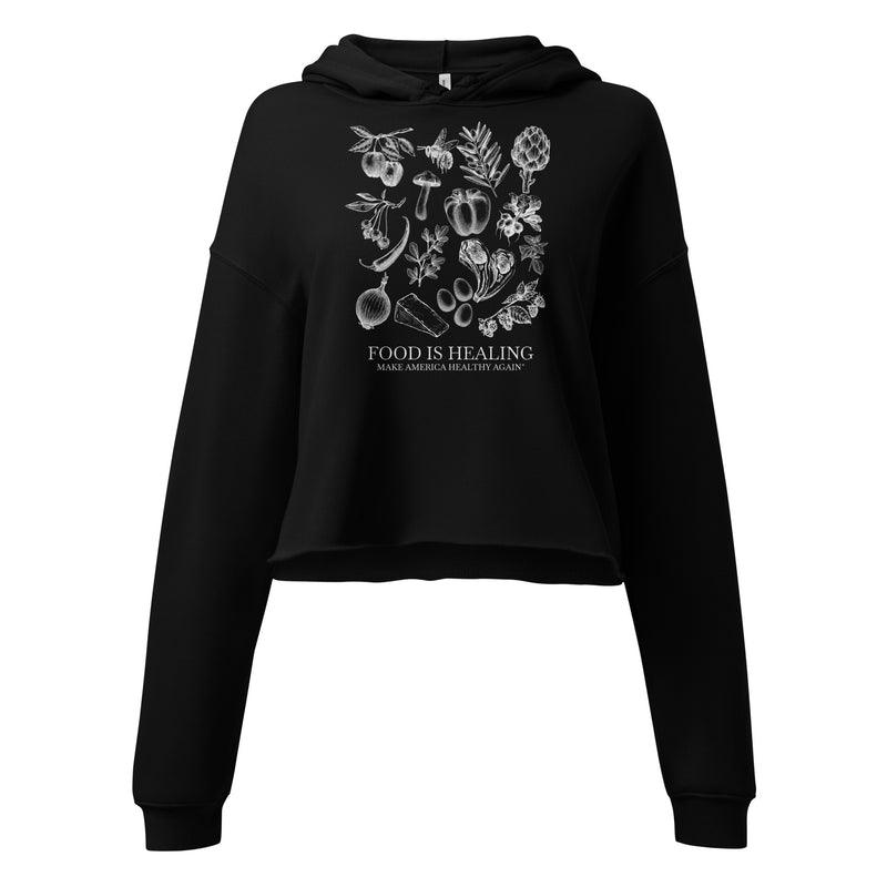 Food Is Healing Women's Crop Hoodie — in Black
