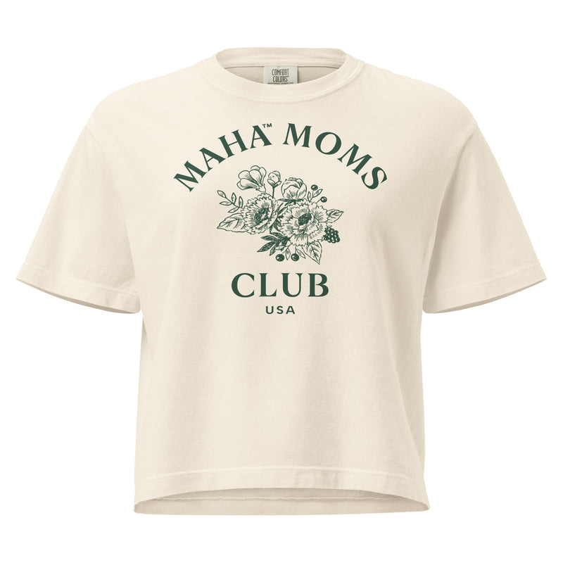 MAHA™ Moms Club Flowers Boxy Tee — in Ivory